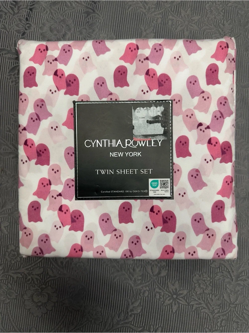 Cynthia Rowley Pink Ghost Halloween TWIN 4 pc Ghosts Sheet Set